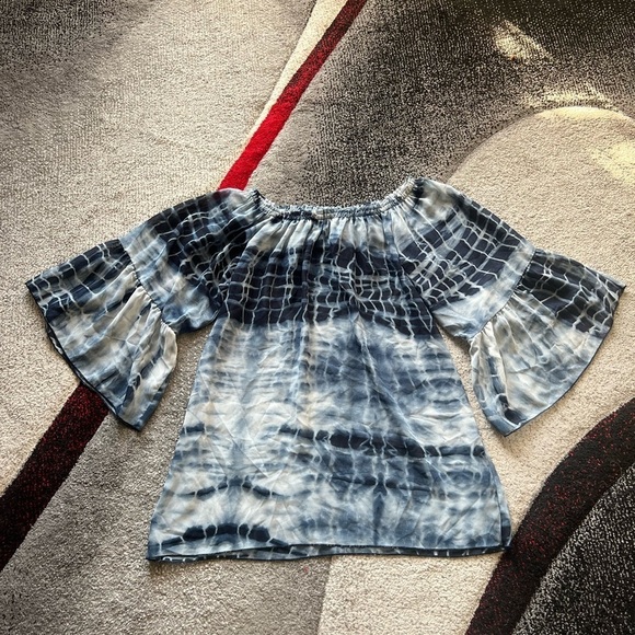 Elan Beach Blue Tie Dye Sheer Off Shoulder Coverup - Picture 1 of 4